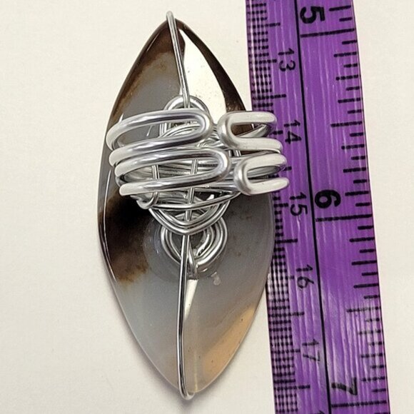 Natural Agate Statement Ring Adjustable Band Handmade Semi Precious Ring - Picture 8 of 10